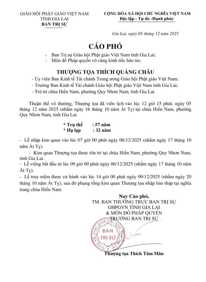 Điếu Thi tưởng niệm Cố TT Thích QUảng Châu