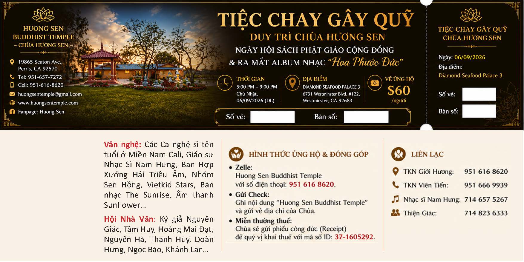 Tiệc Chay Gây Quỹ Duy Trì Chùa Hương Sen, Ngày Hội Sách Phật Giáo Cộng Đồng Và Ra Mắt Album Nhạc Hoa Phước Đức