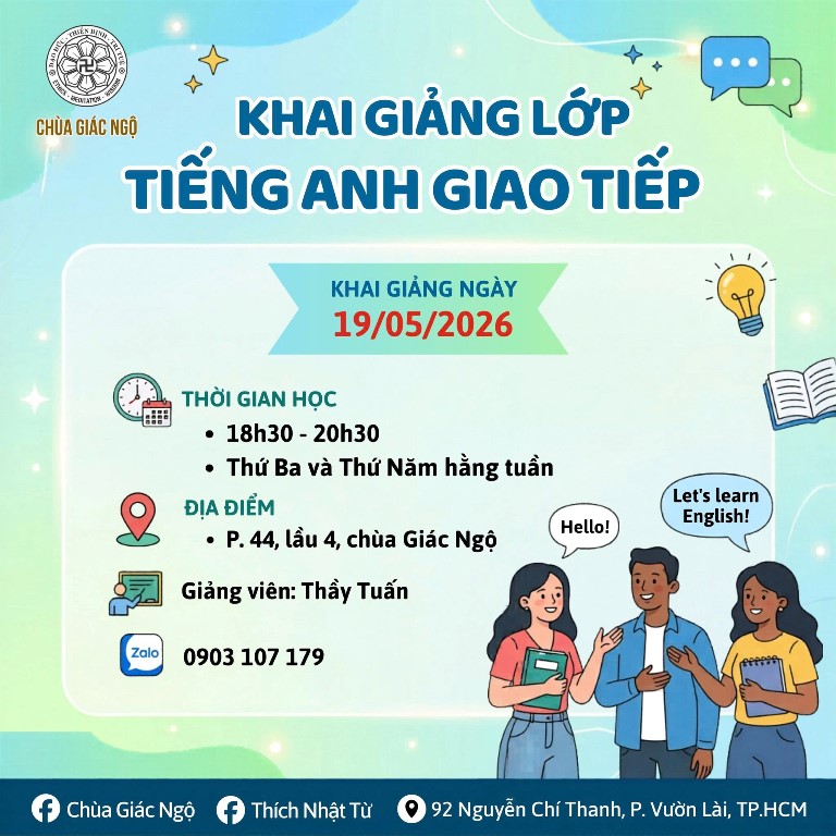 THÔNG BÁO: KHAI GIẢNG LỚP TIẾNG ANH GIAO TIẾP TẠI CHÙA GIÁC NGỘ