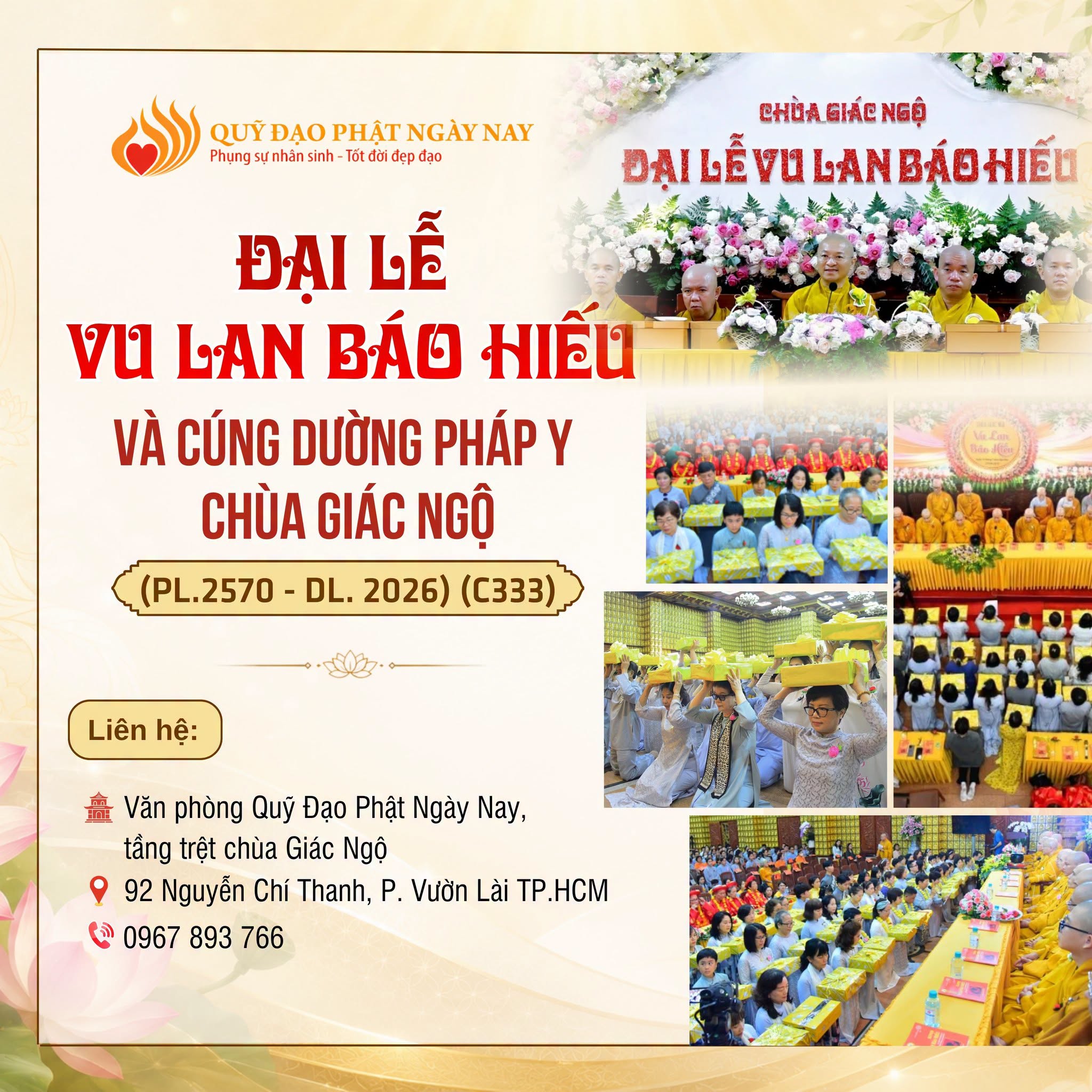 THƯ NGỎ ĐẠI LỄ VU LAN BÁO HIẾU VÀ CÚNG DƯỜNG PHÁP Y CHÙA GIÁC NGỘ (PL.2570 - DL. 2026) (C333)