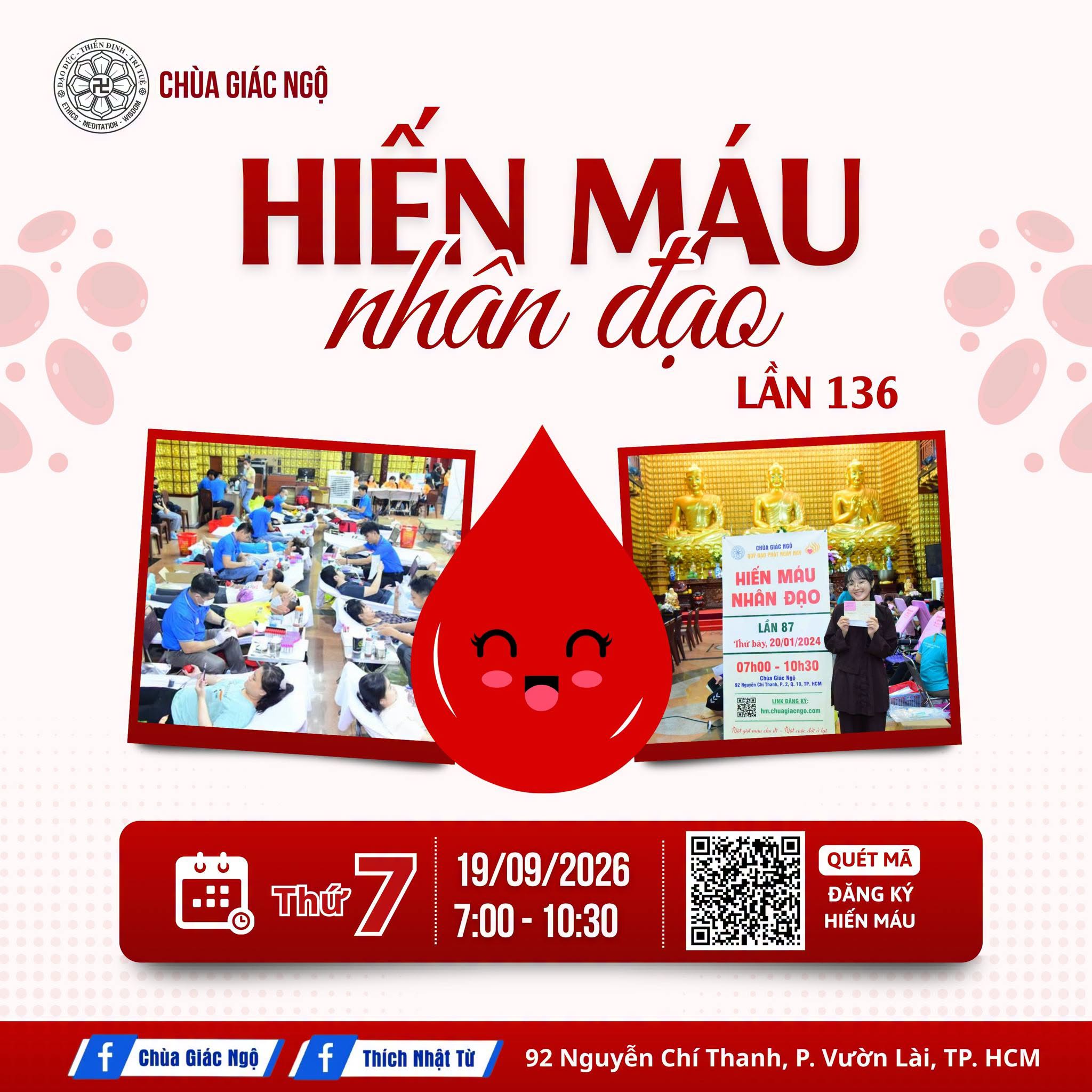 KÍNH MỜI THAM DỰ HIẾN MÁU NHÂN ĐẠO LẦN THỨ 136 TẠI CHÙA GIÁC NGỘ NGÀY 19/9/2026