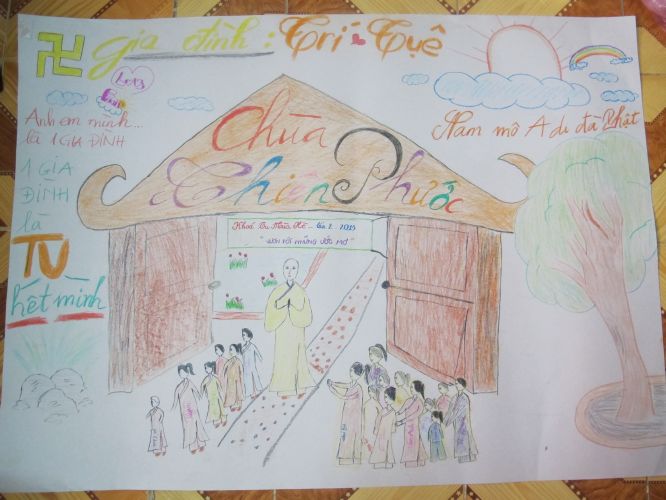 Tiền Giang: Cuộc thi tự họa về gia đình yêu thương tại khóa tu “Vươn tới những ước mơ”