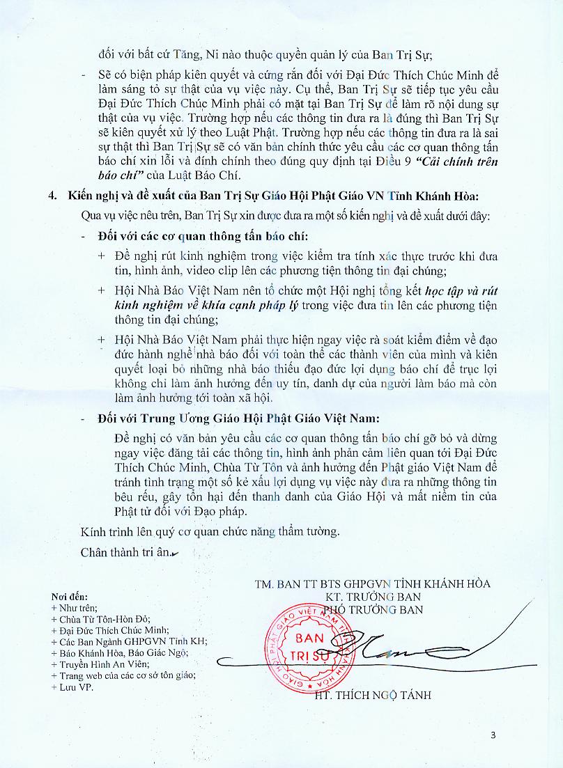 GHPGVN Khánh Hòa khuyến cáo tạm ngừng đăng tải clip và hình ảnh phản cảm liên quan đến ĐĐ. Thích Chúc Minh