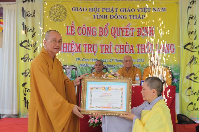 Đồng Tháp: Bổ Nhiệm Trụ Trì Chùa Thới Long