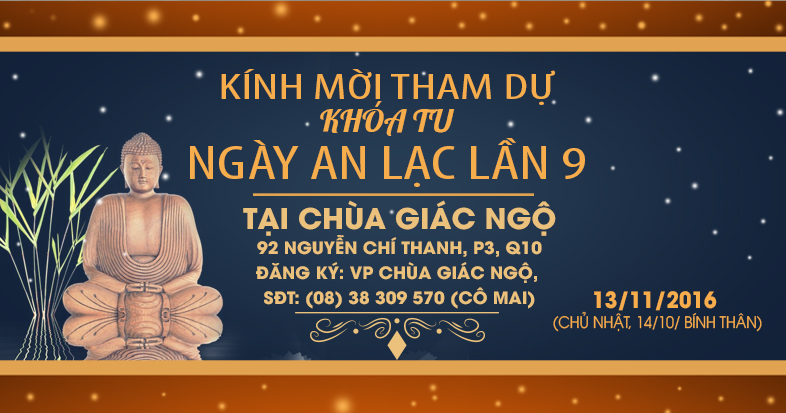 Thư mời tham dự khóa tu ngày an lạc lần 9 -Tháng 11/2016