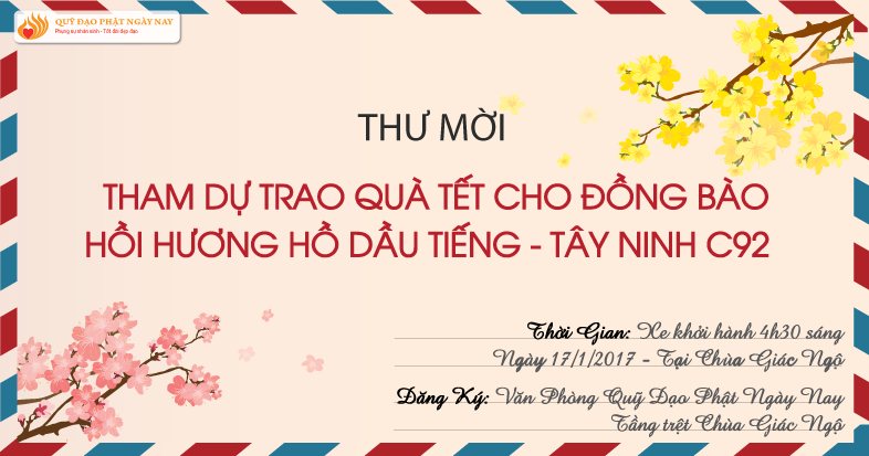 Thư Mời Tham Dự Trao Quà Tết Yêu Thương Tại Tây Ninh (C92)