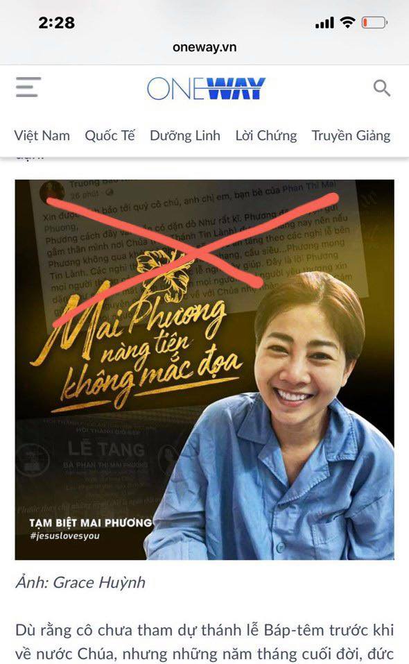 Diễn Viên Mai Phương Chưa Hề Bị Rửa Tội Hoặc Tham Dự Thánh Lễ Báp- Têm Vào Đạo Chúa.