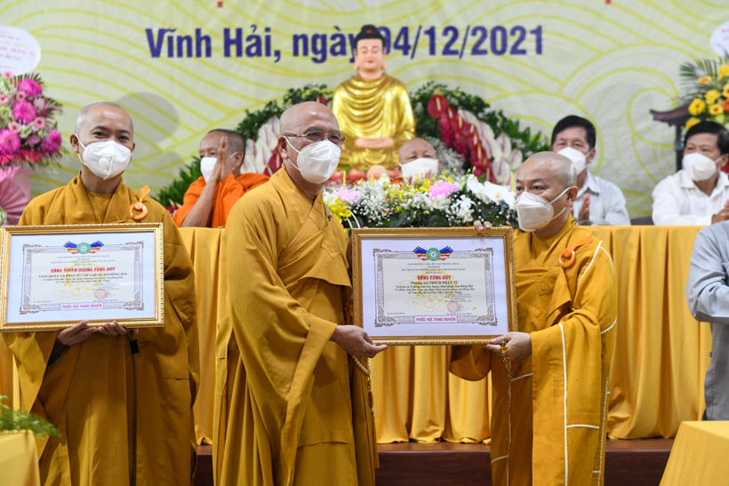 Lễ khánh thành tòa Tăng xá chùa Quan Âm Đông Hải, nơi làm khu cách ly điều trị Covid-19 của thị xã Vĩnh Châu, tỉnh Sóc Trăng