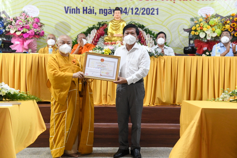 Lễ khánh thành tòa Tăng xá chùa Quan Âm Đông Hải, nơi làm khu cách ly điều trị Covid-19 của thị xã Vĩnh Châu, tỉnh Sóc Trăng