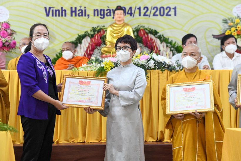 Lễ khánh thành tòa Tăng xá chùa Quan Âm Đông Hải, nơi làm khu cách ly điều trị Covid-19 của thị xã Vĩnh Châu, tỉnh Sóc Trăng