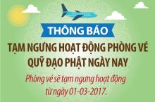 THÔNG BÁO TẠM NGƯNG HOẠT ĐỘNG PHÒNG VÉ  ĐẠO PHẬT NGÀY NAY