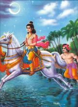 Thái tử Tất Đạt Đa lên ngựa đi ra khỏi thành trong đêm khuya